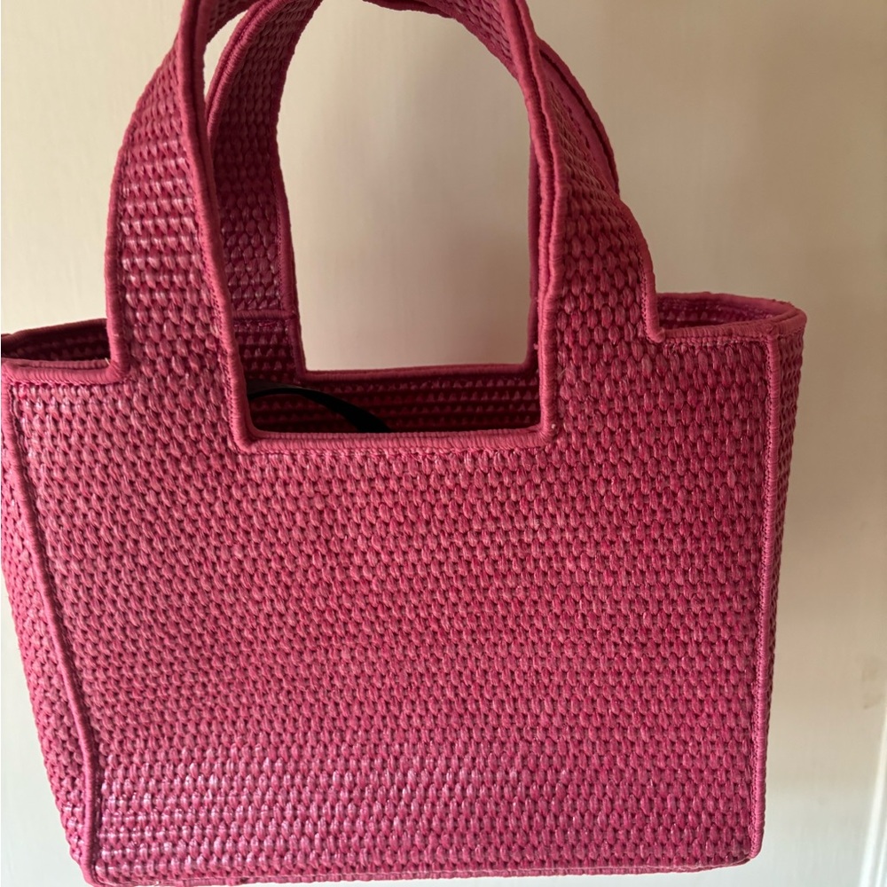 Pink Loewe raffia tote in mini